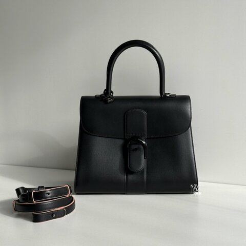 98新🖤 Delvaux Brilliant 中號 黑色黑釦 內裡三拼色配粉色滾邊背帶🩷