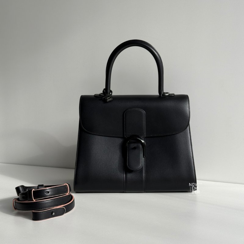 98新🖤 Delvaux Brilliant 中號 黑色黑釦 內裡三拼色配粉色滾邊背帶🩷-0