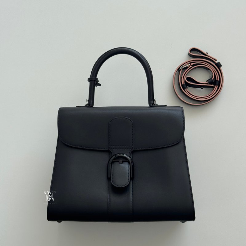 98新🖤 Delvaux Brilliant 中號 黑色黑釦 內裡三拼色配粉色滾邊背帶🩷-1