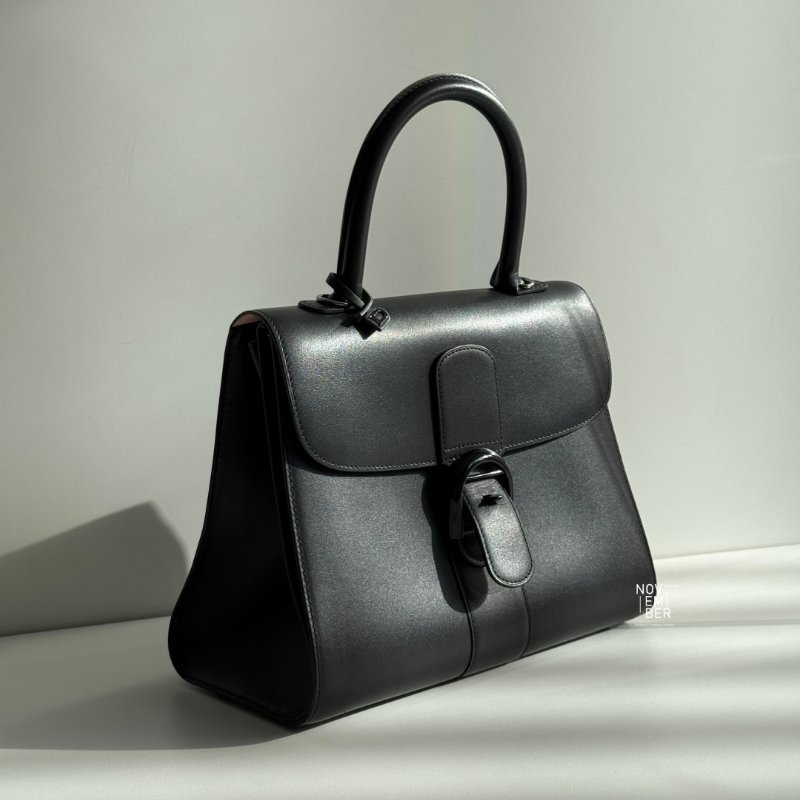 98新🖤 Delvaux Brilliant 中號 黑色黑釦 內裡三拼色配粉色滾邊背帶🩷-2