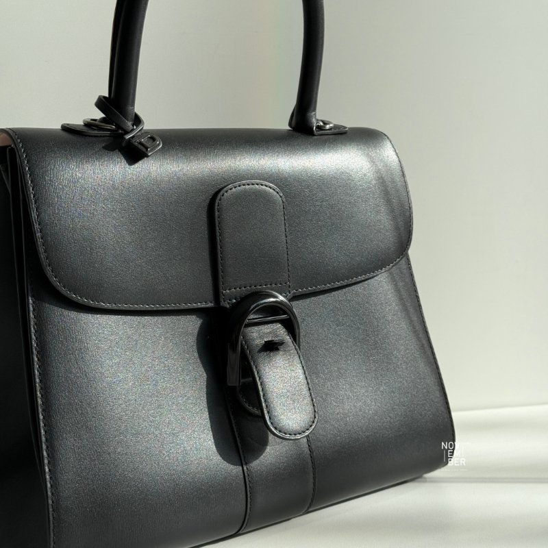 98新🖤 Delvaux Brilliant 中號 黑色黑釦 內裡三拼色配粉色滾邊背帶🩷-5