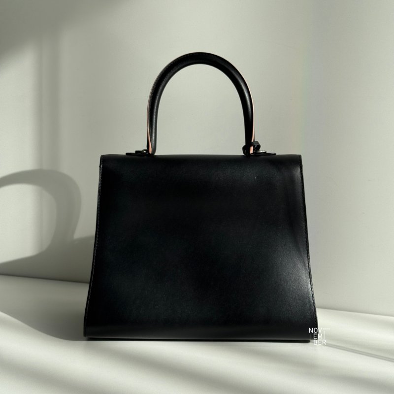 98新🖤 Delvaux Brilliant 中號 黑色黑釦 內裡三拼色配粉色滾邊背帶🩷-6