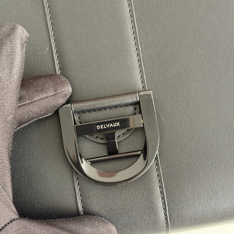 98新🖤 Delvaux Brilliant 中號 黑色黑釦 內裡三拼色配粉色滾邊背帶🩷-15