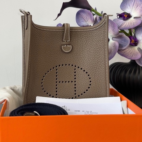 全套有購證！Hermes 愛馬仕 Evelyn 伊芙琳 mini迷你 大象灰