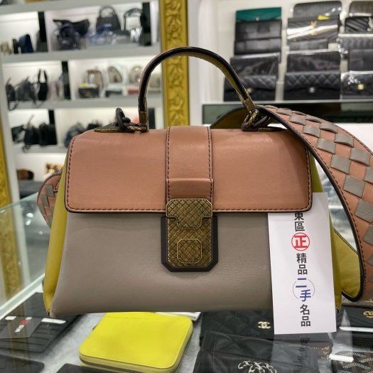 東區正精品㊣BV Bottega Veneta 三色羊皮霧金屬銅釦斜肩包側背包手提包兩用包 RZ3286-0