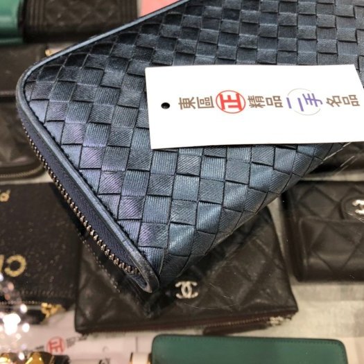 東區正精品㊣ BOTTEGA VENETA BV 亮藍色編織ㄇ型拉鍊長夾 RZ1422-7