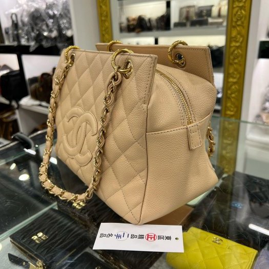 東區正精品㊣Chanel 香奈兒駝色荔枝牛皮金扣三層豆腐包肩背包手提包小款 VintageRZ6343-1