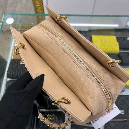 東區正精品㊣Chanel 香奈兒駝色荔枝牛皮金扣三層豆腐包肩背包手提包小款 VintageRZ6343-2