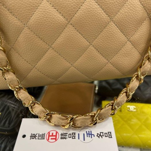 東區正精品㊣Chanel 香奈兒駝色荔枝牛皮金扣三層豆腐包肩背包手提包小款 VintageRZ6343-3