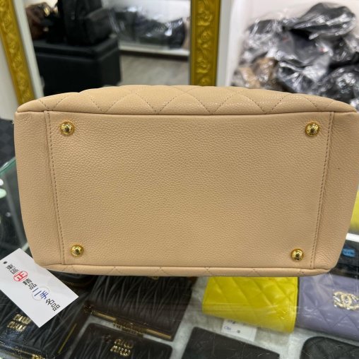 東區正精品㊣Chanel 香奈兒駝色荔枝牛皮金扣三層豆腐包肩背包手提包小款 VintageRZ6343-6