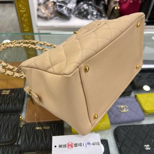 東區正精品㊣Chanel 香奈兒駝色荔枝牛皮金扣三層豆腐包肩背包手提包小款 VintageRZ6343-7
