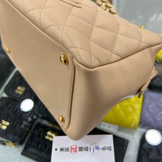 東區正精品㊣Chanel 香奈兒駝色荔枝牛皮金扣三層豆腐包肩背包手提包小款 VintageRZ6343-9