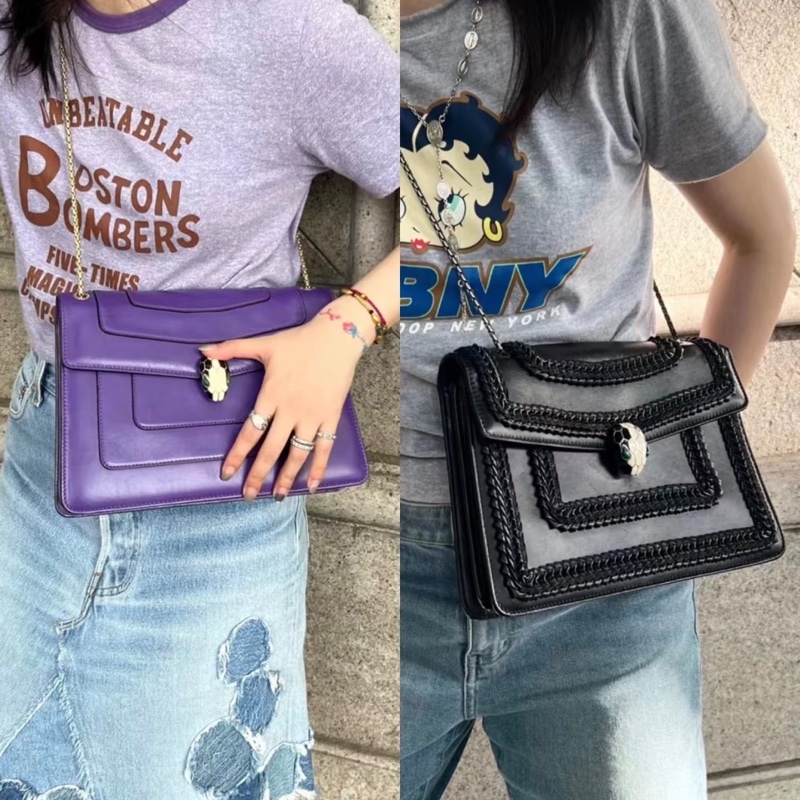 Bvlgari 紫色 蛇頭 金鍊包   甜🉐34800 28cm *85成新  尺寸 (公分) 28X22X3CM 有防塵袋 專櫃購入約12萬-3