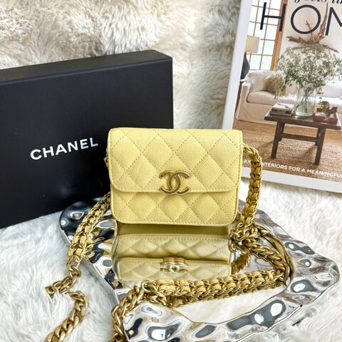 Chanel WOC 小雞黃色金扣 荔枝牛皮 31開