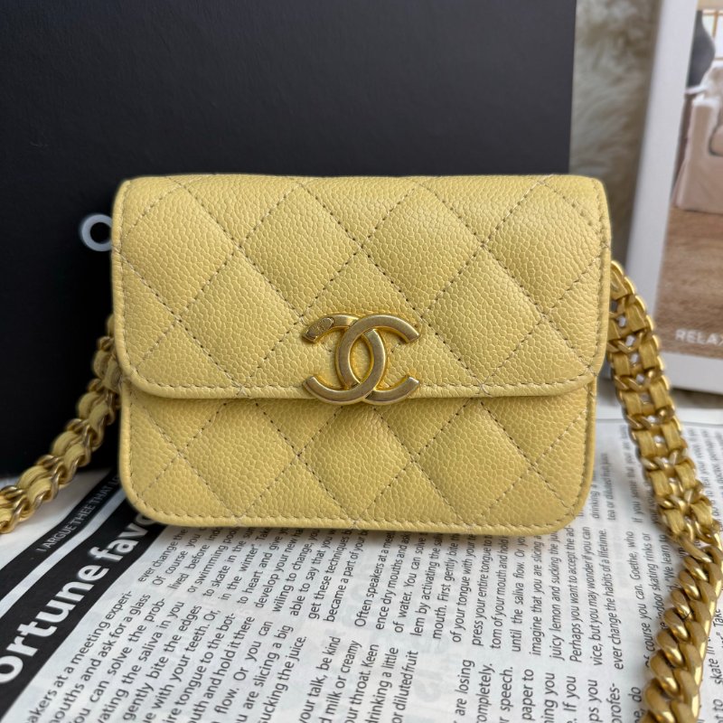 Chanel WOC 小雞黃色金扣 荔枝牛皮 31開-1
