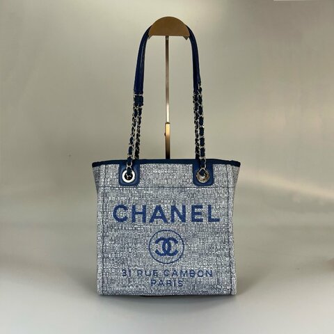 CHANEL 藍色編織沙灘包PM