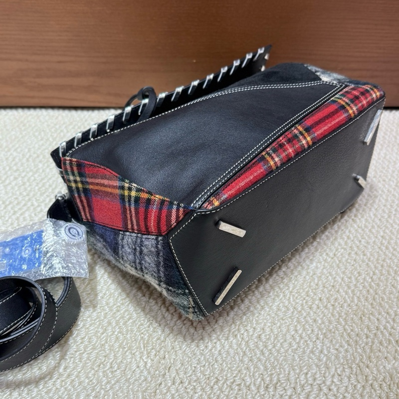 98新loewe/羅意威 格紋拼接puzzle中號手提包斜背包❤️正品-2