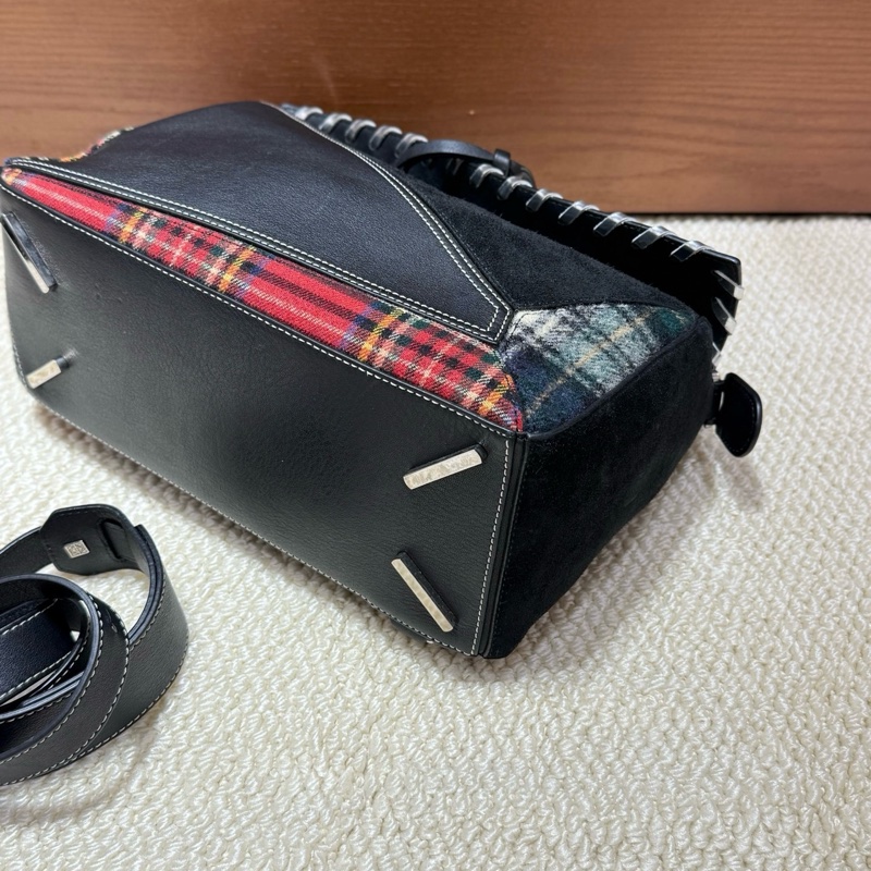 98新loewe/羅意威 格紋拼接puzzle中號手提包斜背包❤️正品-3
