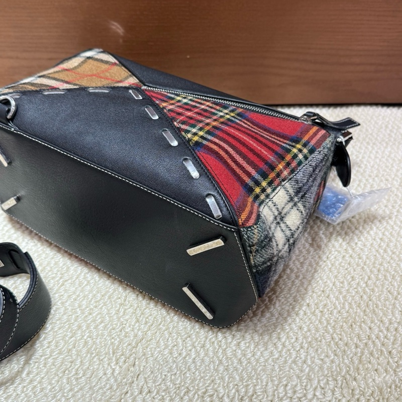 98新loewe/羅意威 格紋拼接puzzle中號手提包斜背包❤️正品-4