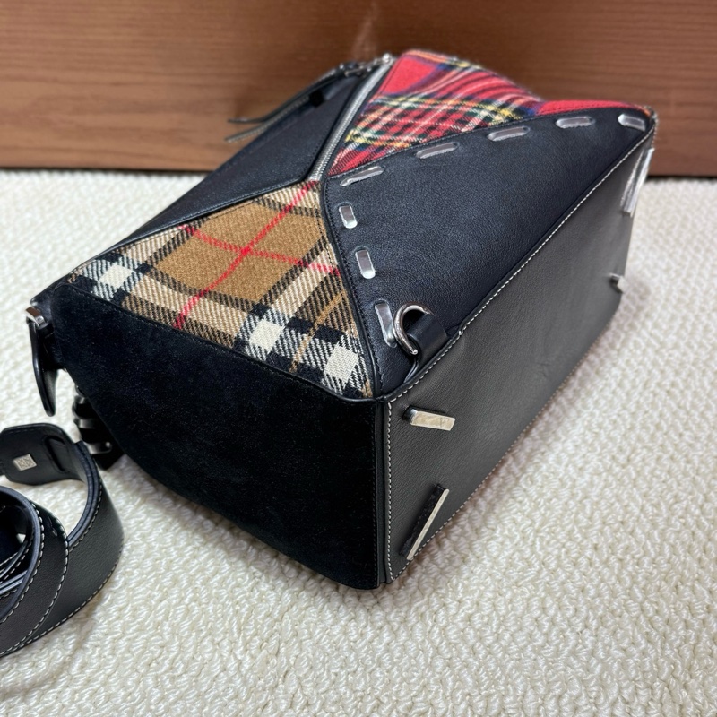 98新loewe/羅意威 格紋拼接puzzle中號手提包斜背包❤️正品-5