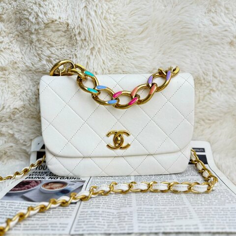 Chanel CF琺瑯彩色粗鏈條口蓋包 芯片款