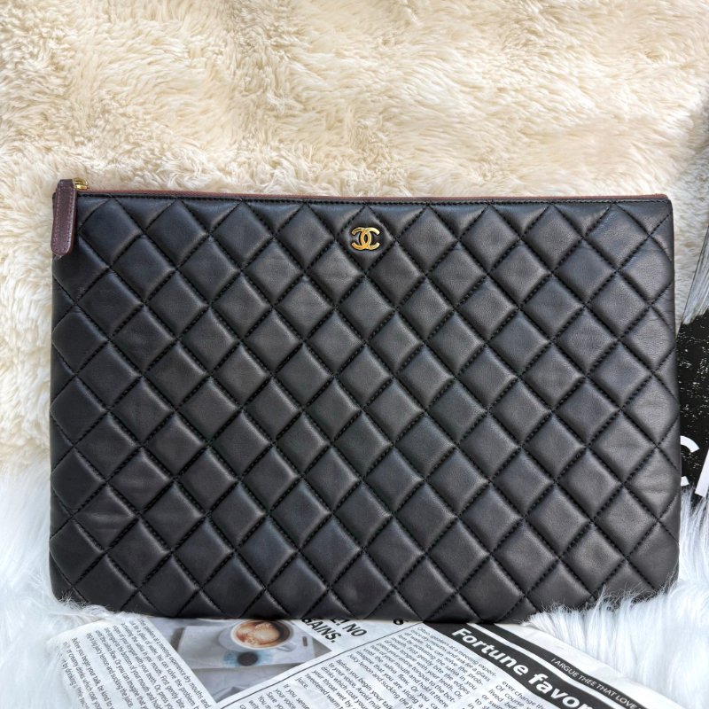 Chanel 手包 黑色 菱格紋 羊皮 大號 金扣-0