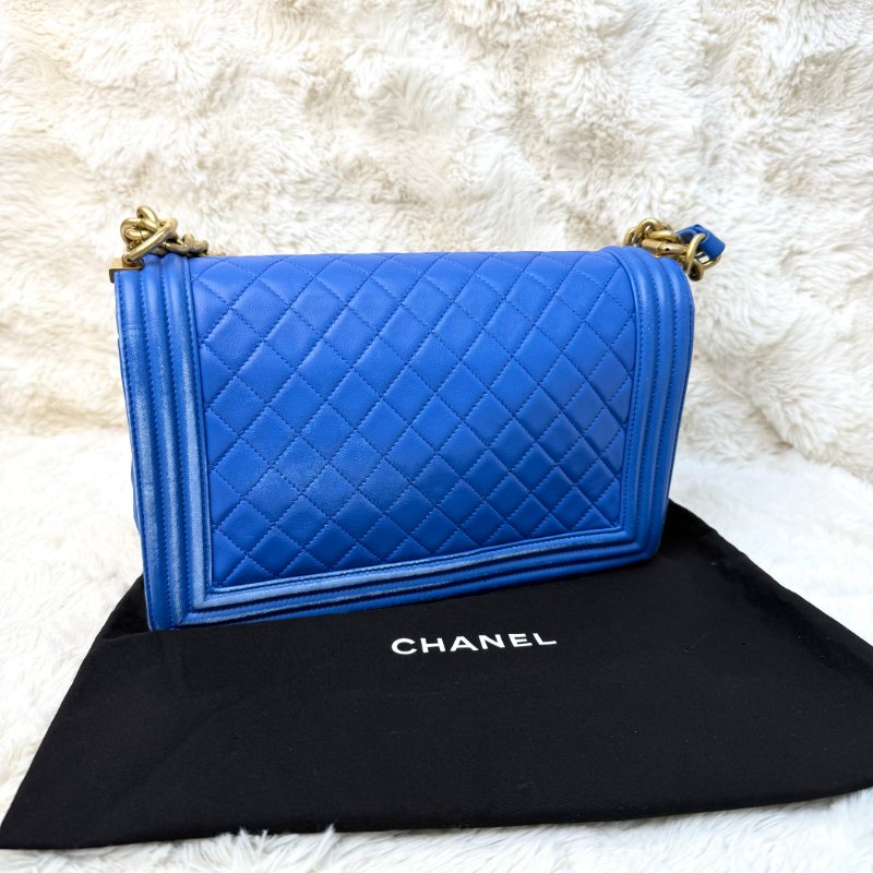 Chanel Leboy 藍金格紋牛皮 中號金扣-1