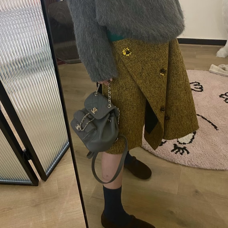 CHANEL香奈兒灰色羊皮款duma小號雙肩包芯片款閒置帶膜全配🈶購證-22