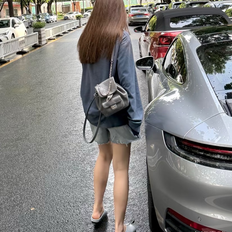CHANEL香奈兒灰色羊皮款duma小號雙肩包芯片款閒置帶膜全配🈶購證-32