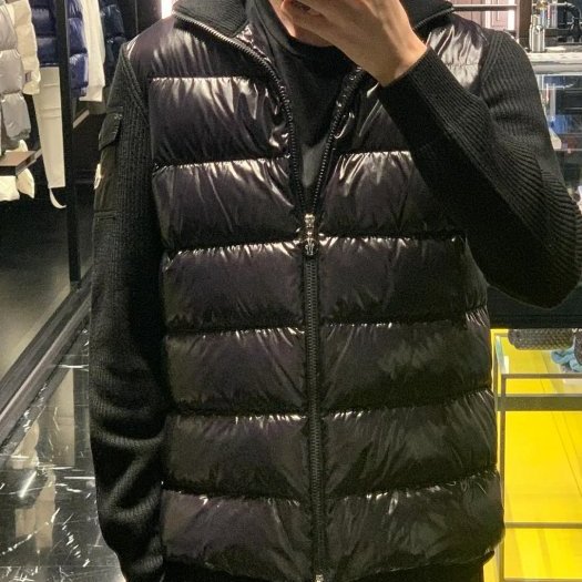 💎Han's house精品服飾💎moncler 羽絨 漆面 拼接 美麗諾羊毛 外套 男女共穿 現貨 S 原價41200-7
