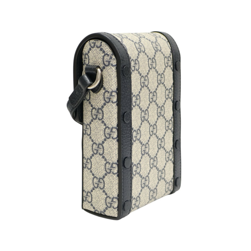 深藍/卡其色 帆布 牛皮 Horsebit Mini 1955 肩背包【GUCCI 古馳】 625615-1