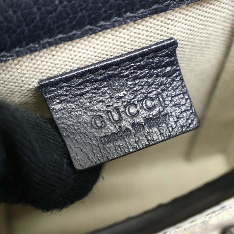 深藍/卡其色 帆布 牛皮 Horsebit Mini 1955 肩背包【GUCCI 古馳】 625615-3