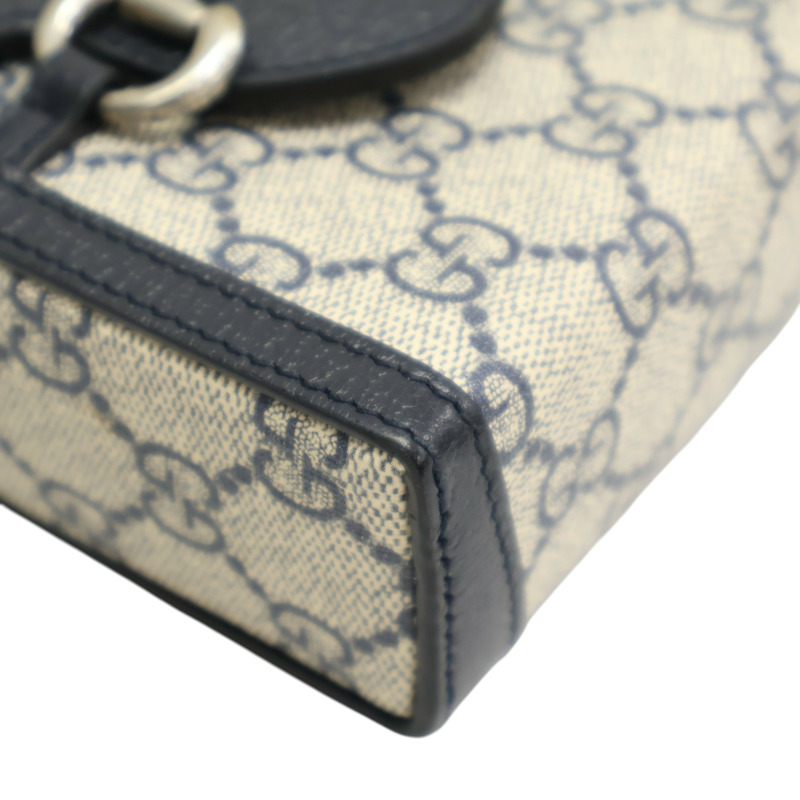 深藍/卡其色 帆布 牛皮 Horsebit Mini 1955 肩背包【GUCCI 古馳】 625615-9