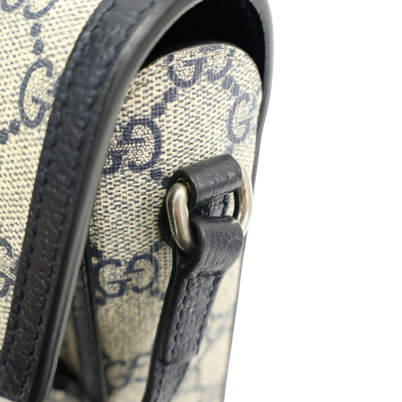 深藍/卡其色 帆布 牛皮 Horsebit Mini 1955 肩背包【GUCCI 古馳】 625615-13