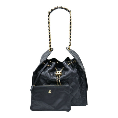 黑色 荔枝紋牛皮 25 中型 鍊帶 肩背包【CHANEL 香奈兒】 AS5311