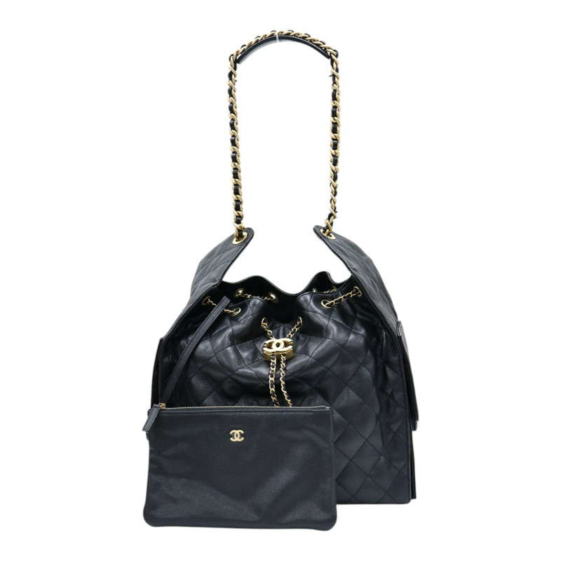 黑色 荔枝紋牛皮 25 中型 鍊帶 肩背包【CHANEL 香奈兒】 AS5311-0