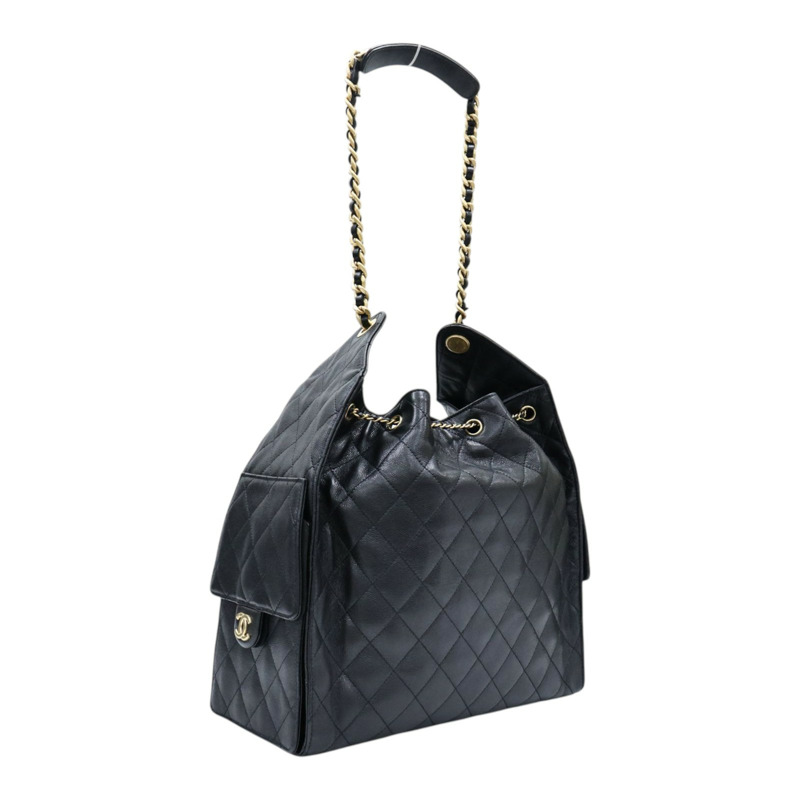 黑色 荔枝紋牛皮 25 中型 鍊帶 肩背包【CHANEL 香奈兒】 AS5311-1