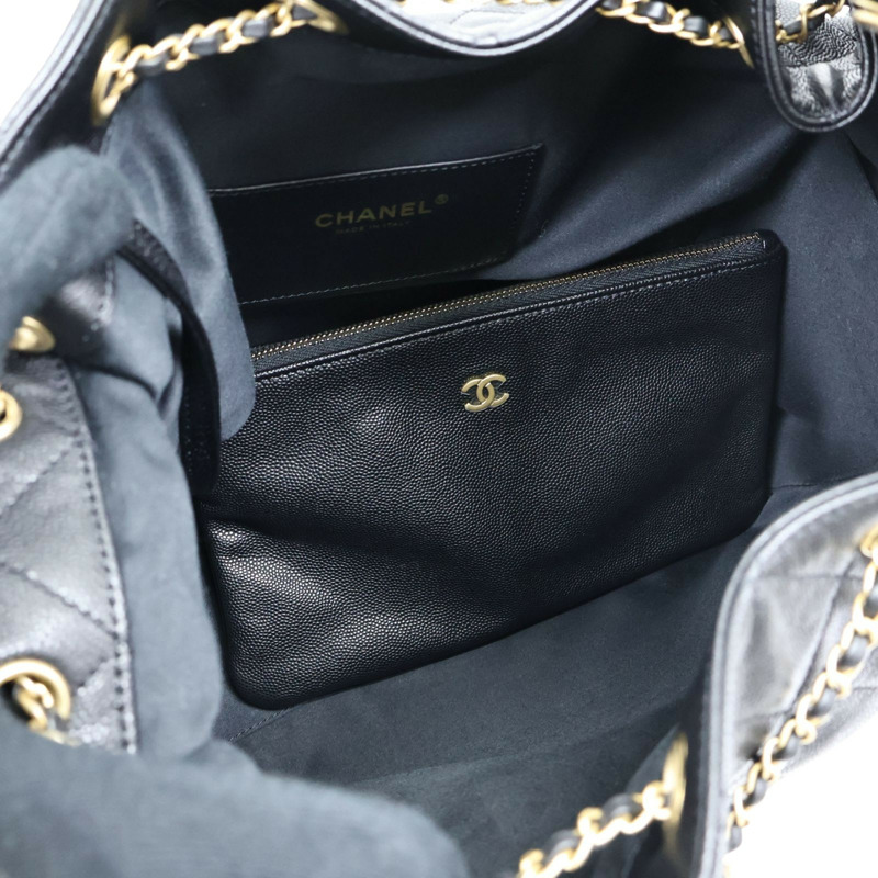 黑色 荔枝紋牛皮 25 中型 鍊帶 肩背包【CHANEL 香奈兒】 AS5311-2