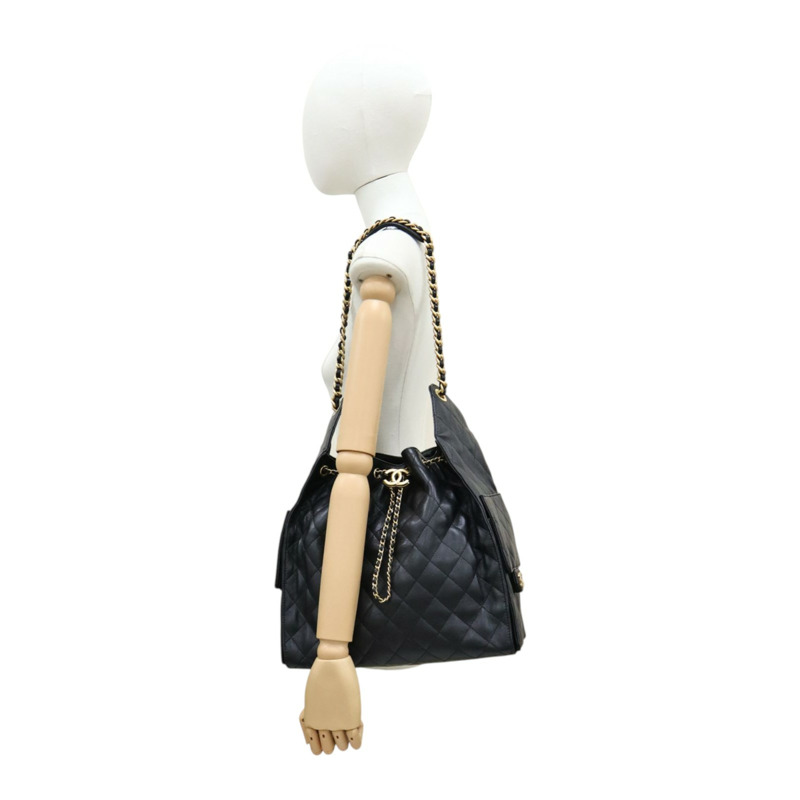 黑色 荔枝紋牛皮 25 中型 鍊帶 肩背包【CHANEL 香奈兒】 AS5311-10
