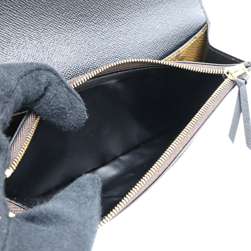 棕色 原花帆布 Emilie 扣式 長夾【LOUIS VUITTON LV 路易威登】 M82157-5