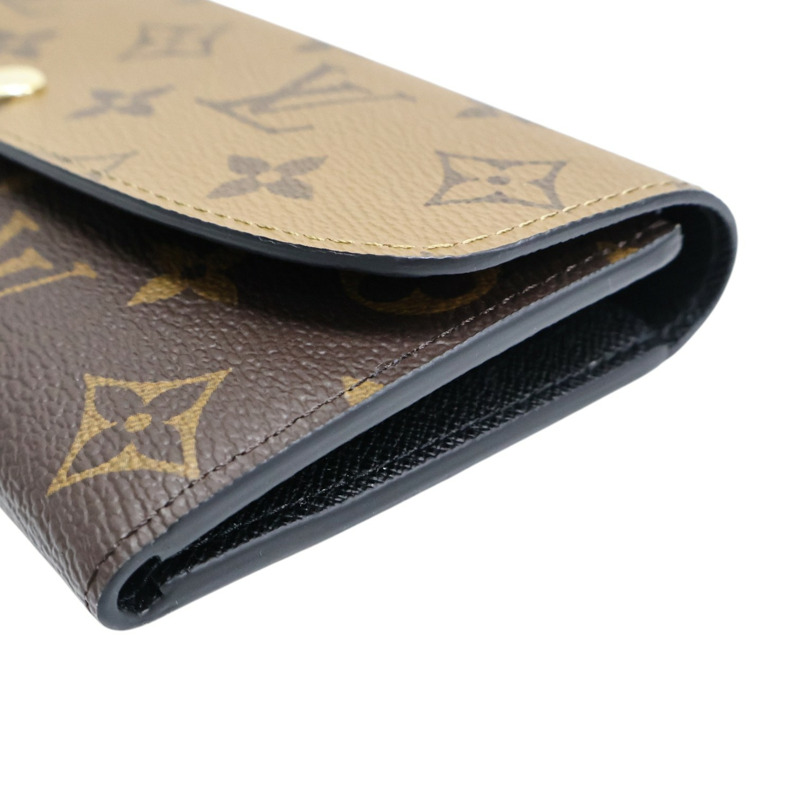 棕色 原花帆布 Emilie 扣式 長夾【LOUIS VUITTON LV 路易威登】 M82157-9