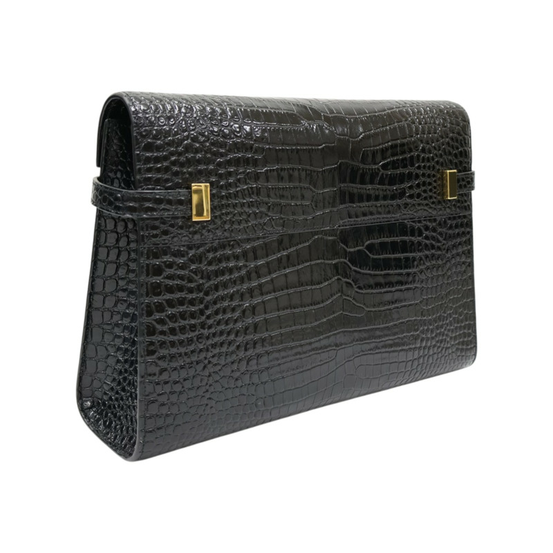 黑色 鰐魚紋壓花 牛皮 Manhattan 肩背包【SAINT LAURENT YSL 聖羅蘭 】 579271-1