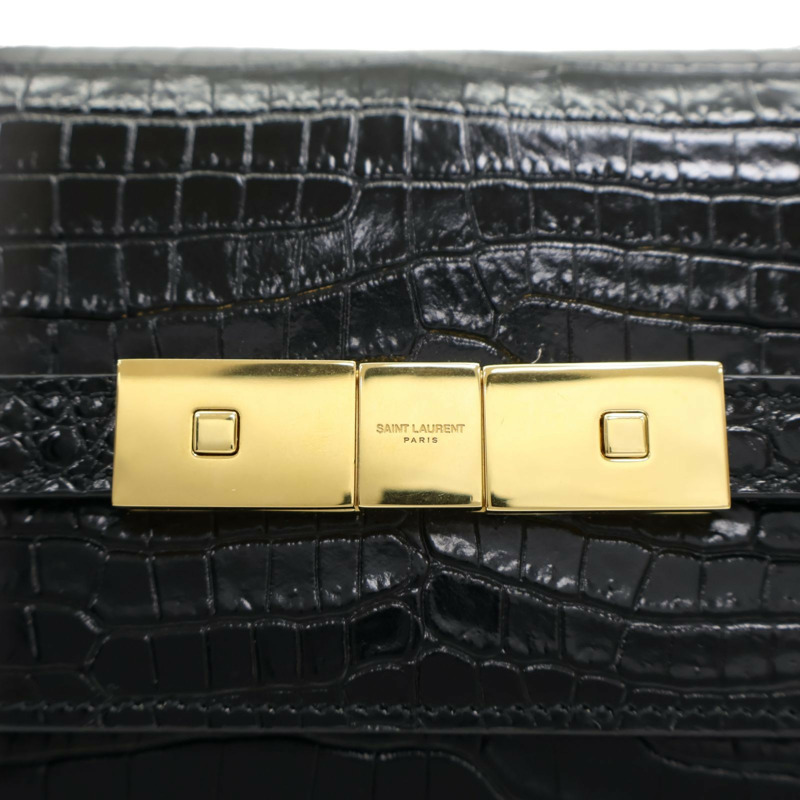 黑色 鰐魚紋壓花 牛皮 Manhattan 肩背包【SAINT LAURENT YSL 聖羅蘭 】 579271-5