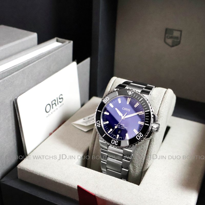 金鐸精品~2524 ORIS豪利時 Aquis時間之海系列黑色陶瓷圈藍面盤43.5mm潛水300米自動上鍊男用腕錶-5