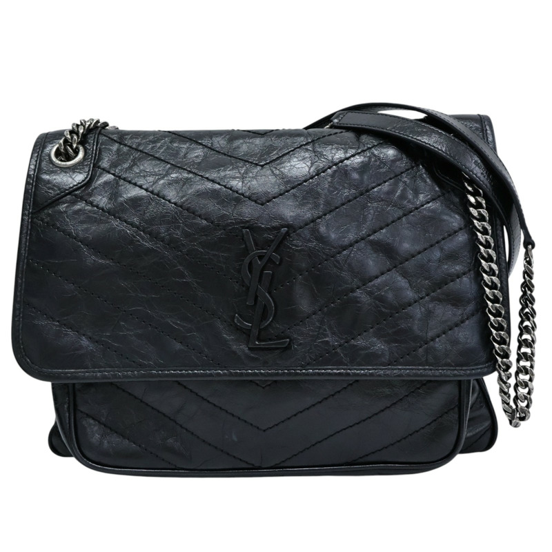 黑色 牛皮 鏈帶肩背包【SAINT LAURENT 聖羅蘭】 633157-0