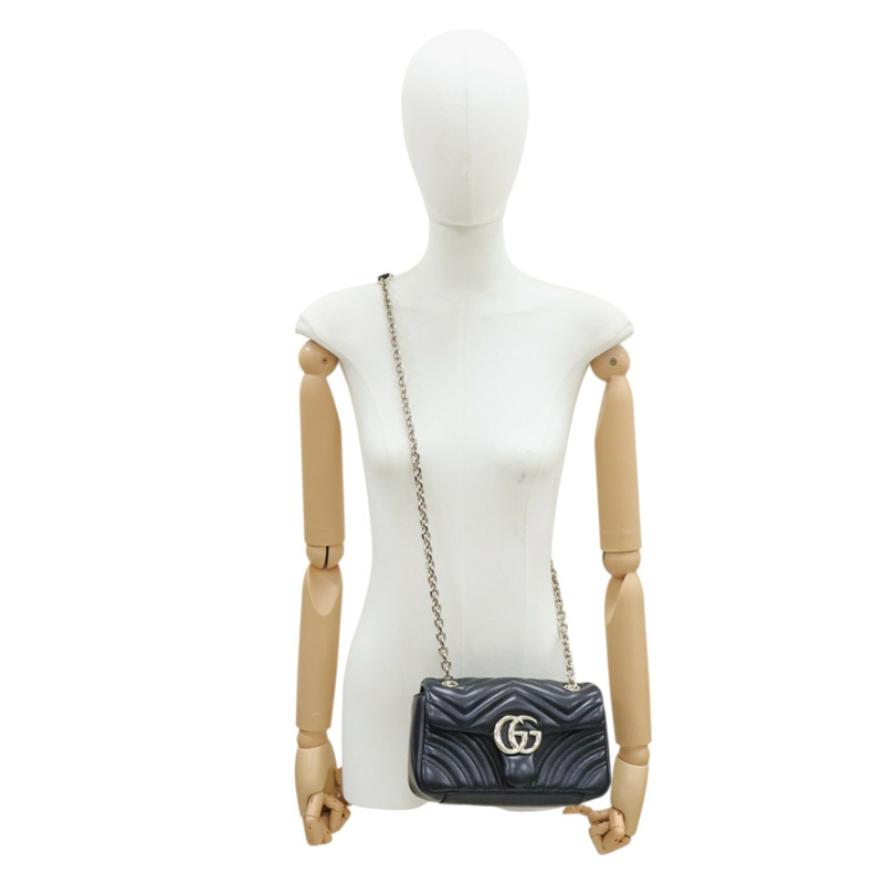 黑色 牛皮 GG Marmont small 肩背包【GUCCI 古馳】 837280-8
