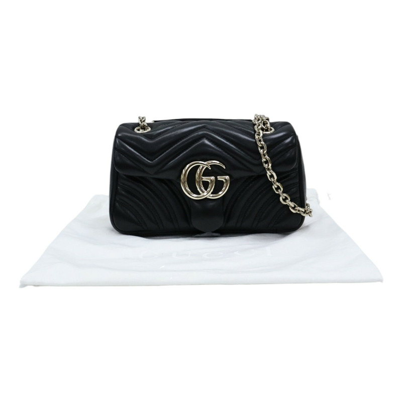 黑色 牛皮 GG Marmont small 肩背包【GUCCI 古馳】 837280-9