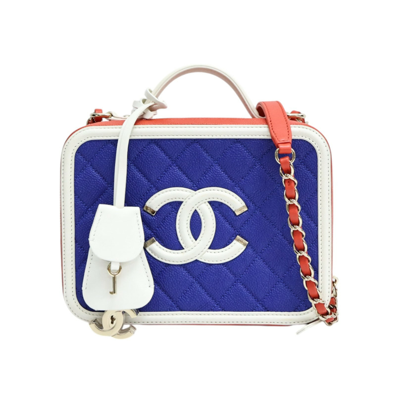藍/紅/白色 荔枝紋牛皮 Figly Vanity Shoulder Bag 肩背包【CHANEL 香奈兒】 A93343-0