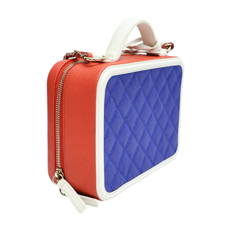 藍/紅/白色 荔枝紋牛皮 Figly Vanity Shoulder Bag 肩背包【CHANEL 香奈兒】 A93343-1