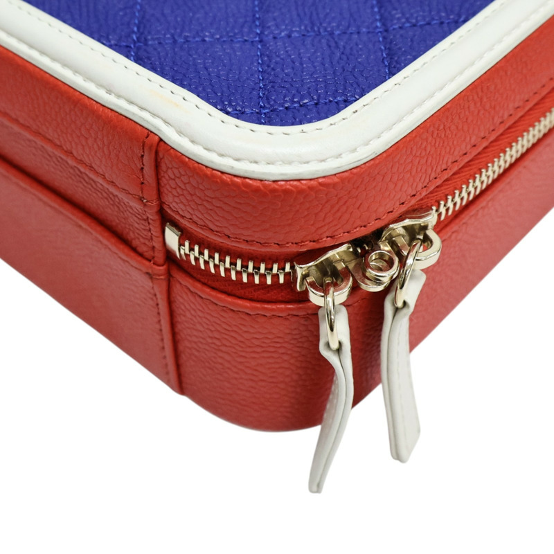 藍/紅/白色 荔枝紋牛皮 Figly Vanity Shoulder Bag 肩背包【CHANEL 香奈兒】 A93343-11